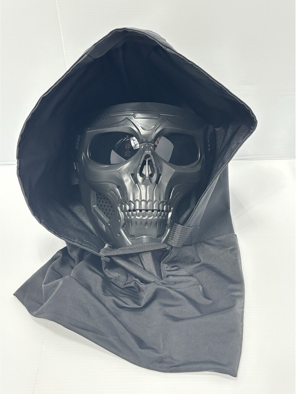 Tactical Full Face Skull Mask Dual Mode Hood Airsoft Paintball Cosplay Black NEW